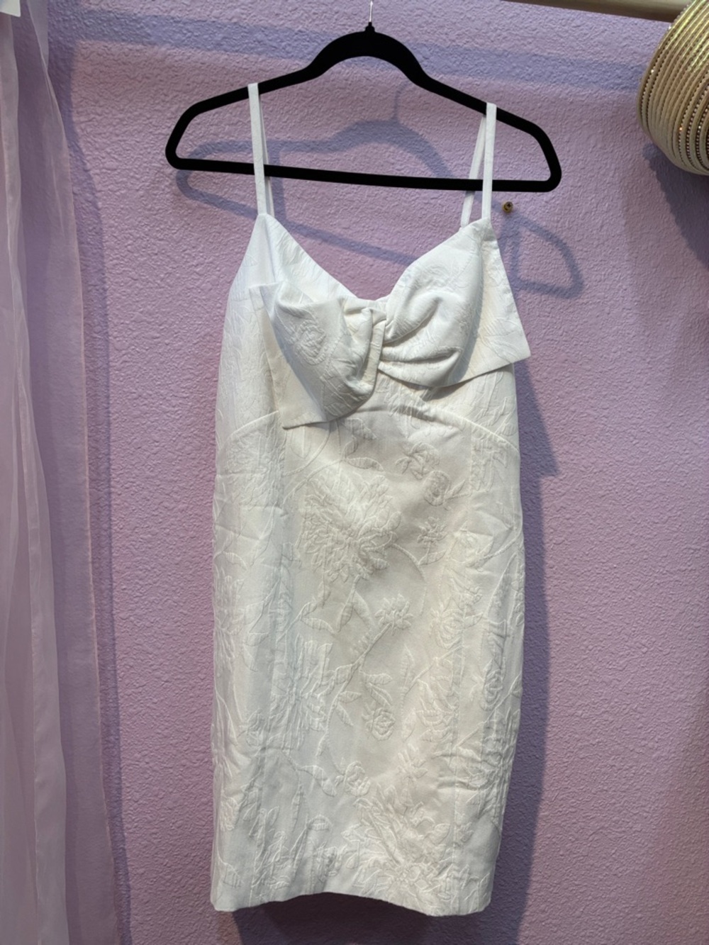 White Floral Textured Bow-Front Slip Dress